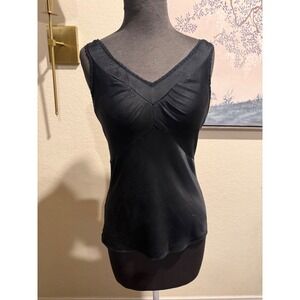 Nine West Petite Black 100% Silk Lace‎ Trim V-Neck Camisole Tank Top 4P
